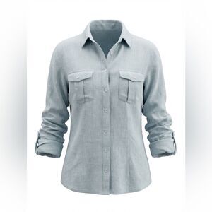 SAKS FIFTH AVENUE WOMENS LINEN BLOUSE SIZE M TURQUOISE